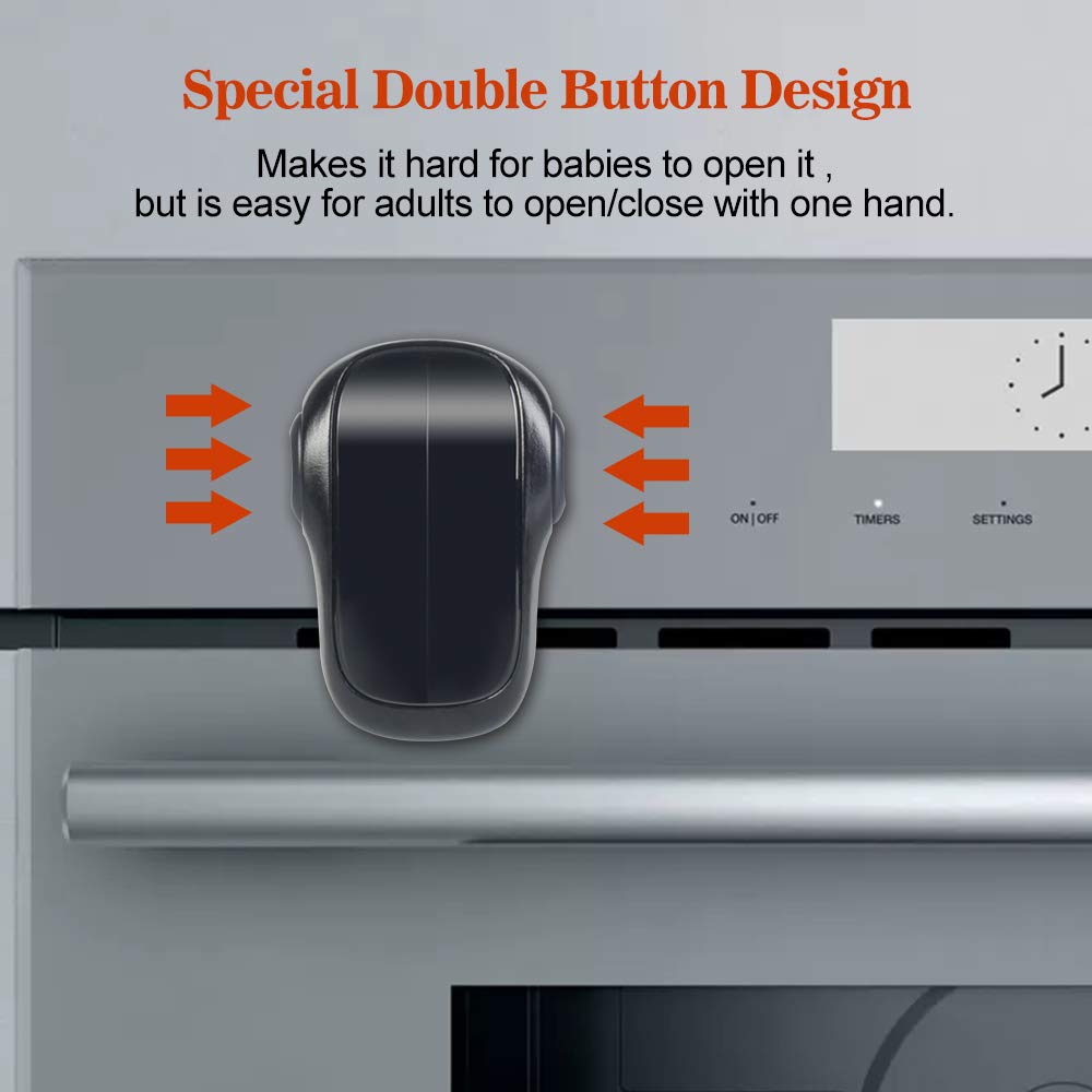 EUDEMON Child Safety Heat-Resistant Oven Door Lock, Oven Front Lock for Kids Easy to Install, Use Adhesive,No Screws or Drill (1 Pack,Black)(ONLY for Flat Surface)