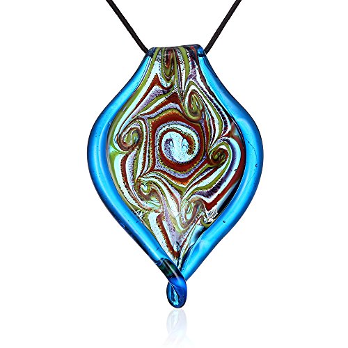 Handmade Murano Inspired Blown Abstract Glass Lampwork Art Pendant Necklace for Women Handcrafted Artisan Hypoallergenic Italian Style Jewelry