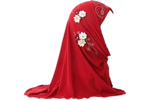 LivingGeometry 2-6 Years Old Girls Muslim Hijab with 6 Flowers Islamic Arab Headscarf Sand and Sun Protection Scarf Shawls