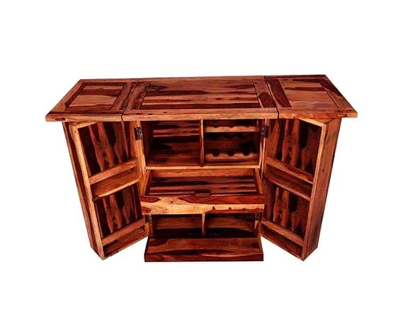 Aprodz Sheesham Wood Wine Storage Stylish Balgo Bar Cabinet for Living Room | Natural Brown Finish