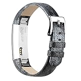 Vancle Fitbit Alta (HR) Band/Fitbit Alta HR 2017 Leather Wristband Adjustable Replacement Accessories Strap with Buckle for Fit bit Alta (Magic Silver)