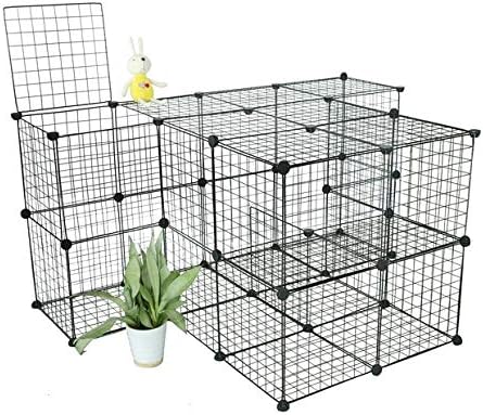 Koossy Expandable Small Animals Metal Playpen Cage Kennel for Bunny Guinea Pig Rabbit Puppy, Indoor & Outdoor, Black 12 Wire Panels 13.8" x 13.8" (48 Panel)