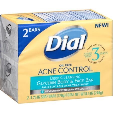 Dial Acne Control Deep Cleansing Glycerin Body Face Bar 4.25 oz 2 Bars Packaging May Vary