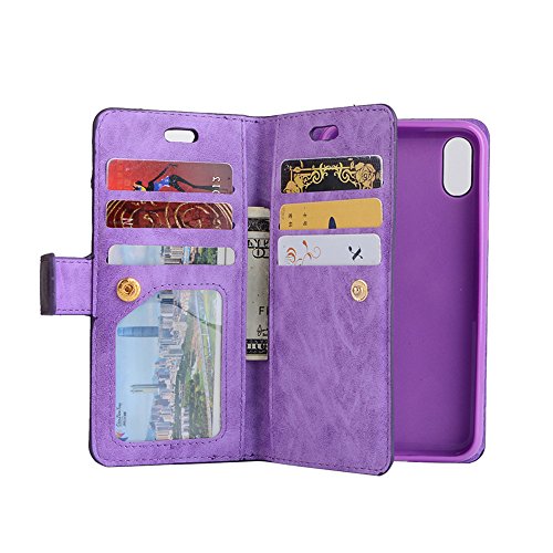 elecfan iPhone 8 Plus,iPhone 7 Plus Wallet Handbag Case for Girls Women Men, Retro Vintage Case with Credit Card Holders,Premium PU Leather Case with Hand Strap,Smart Magnetic Cover Case - Purple