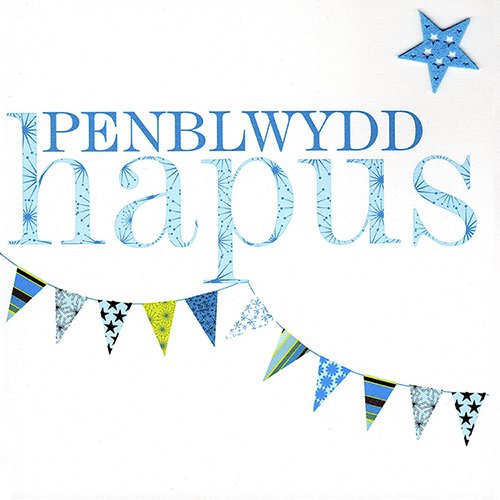 Claire Giles Sherbet Sundaes Welsh Penblwydd Hapus Flags Birthday Card - Blue