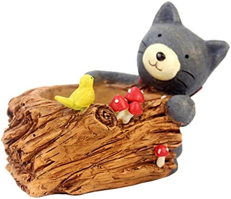 Messagee Creative Kawaii Grey Cat Resin Flower Pot Planter Garden Bonsai Succulent Plants Desk Flower Pot Brown