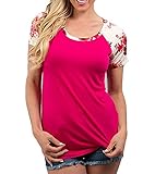 Shopglamla Short Sleeves Contrast Print Colorblock Raglan Top. Made in USA