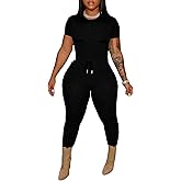 HBQ Women 2 Piece Outfits Sweatsuits Track Suits Crop Tops Biker Long Pants Workout Jogger Sets