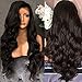 Long Curly Wigs Lace Front for Women Girls, Iuhan Black Brazilian Remy Human Hair Body Wave Lace Front Long Human Hair Wigs (Black)