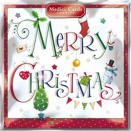 Charity Christmas Cards (MED6441) - Merry Christmas - Pack of 8 Cards - Sold in Aid of Oxfam, RNLI, Marie Curie, Parkinson's UK, Alzheimers Society and Diabetes UK