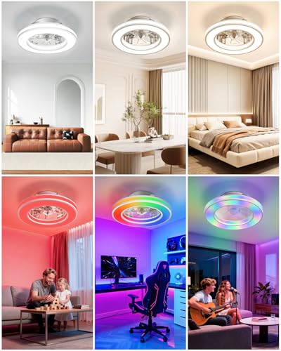 GLOFAN Ceiling Fan with Light and Remote Control Ø42 cm, 3000K-4000K-6500K+RGB Ceiling Fan Silent Bedroom, 6 Speed, Timer, Memory Light, Reversible Fan