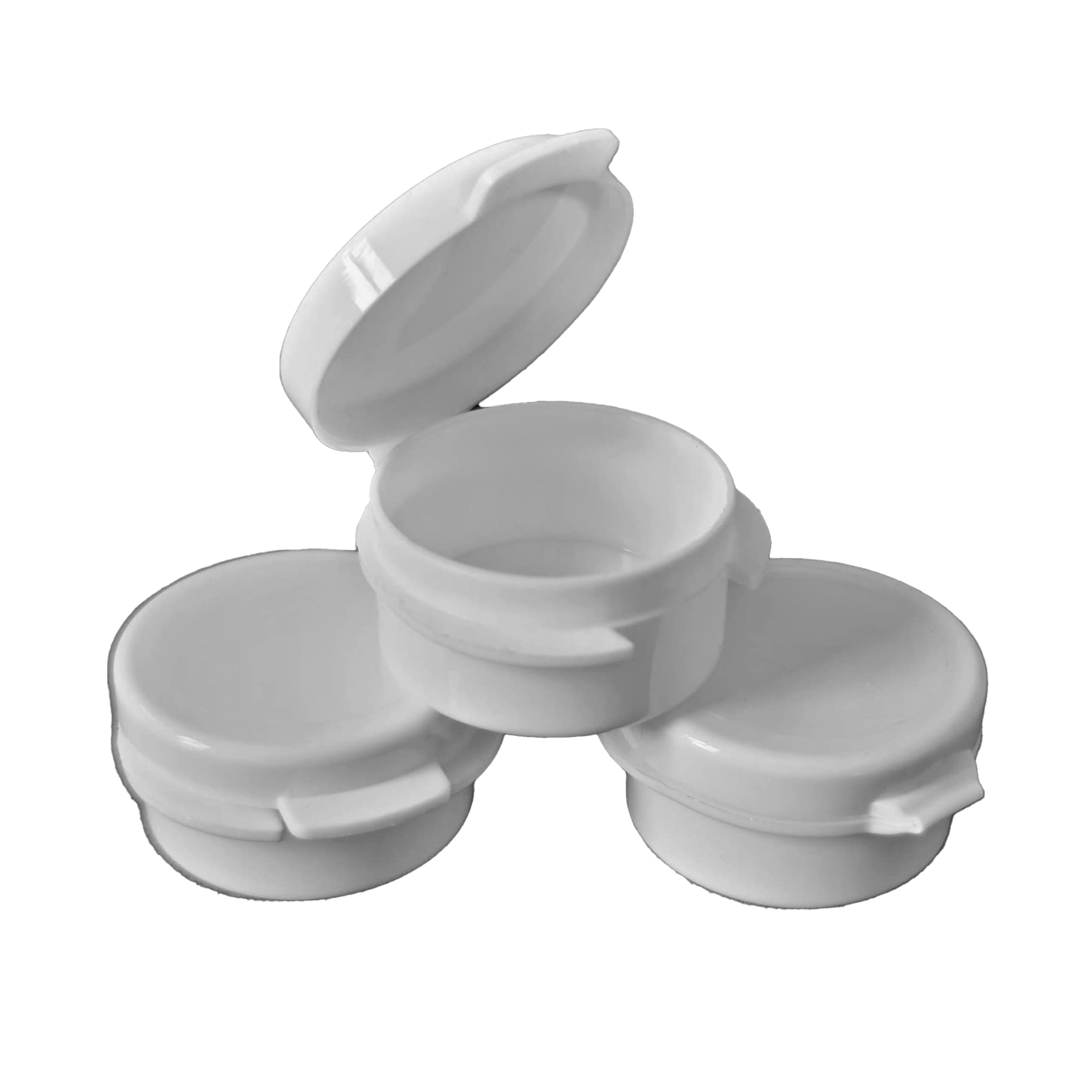 10 x 5ml Mini Hinged Lid Pots - White - Cosmetic Make Up Travel Containers - Flip Top Sample Jars - Pills/Medication