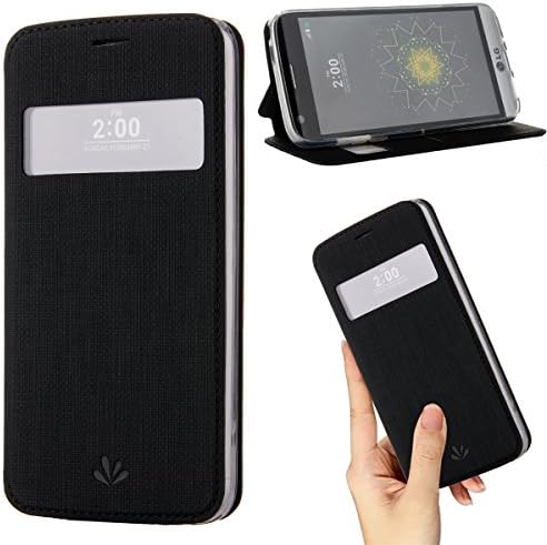 LG G5 Case,Premium Leather PU Flip Wallet Case With View Window Stand Kickstand Card Holder Magnetic Closure TPU Bumper Full Body Protective Slim Case for LG G5(Black)