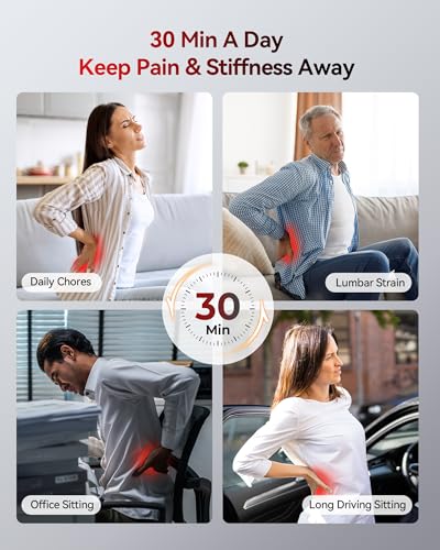 FliKEZE 4-in-1 Lumbar Support Pillow with Red Light Therapy, Lumbar Massager Cordless Rechargeable 5000mAh, Lower Back Massager w/Vibration, Traction & Heating for Pain Relief Deep Tissue, Black