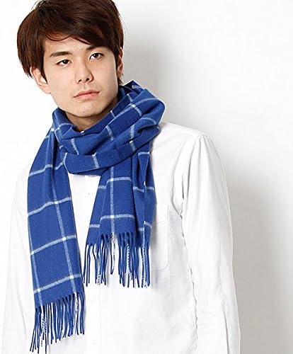 Amazon シップス メンズ Ships Sd カシミヤ ウィンドウペン マフラー 75ブルー 1 Size ストール マフラー 通販