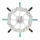 Rienar Nautical Beach Wooden Boat Ship Steering Wheel Fishing Net Shell Home Wall Decor(Sail)