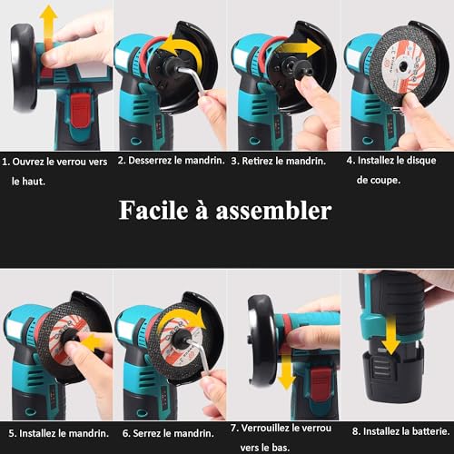 Mini Cordless Angle Grinder 12V 76mm Brushless Motor 19500rpm with 2 x 1500mAh Batteries & 8 Discs Electric Cutting Tool for Metal, Wood, Tile and PVC