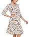 ACEVOG Women's Vintage 3/4 Sleeve V-Neck Pleated Casual Midi Floral Dress