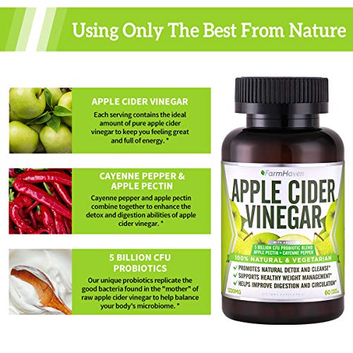 FarmHaven Apple Cider Vinegar Capsules 1330mg per Serving, 60 Veggie Capsules - Apple Cider Vinegar with Cayenne Pepper & Probiotics for Healthy Diet, Cleanse, Detox & Digestion, Non-GMO