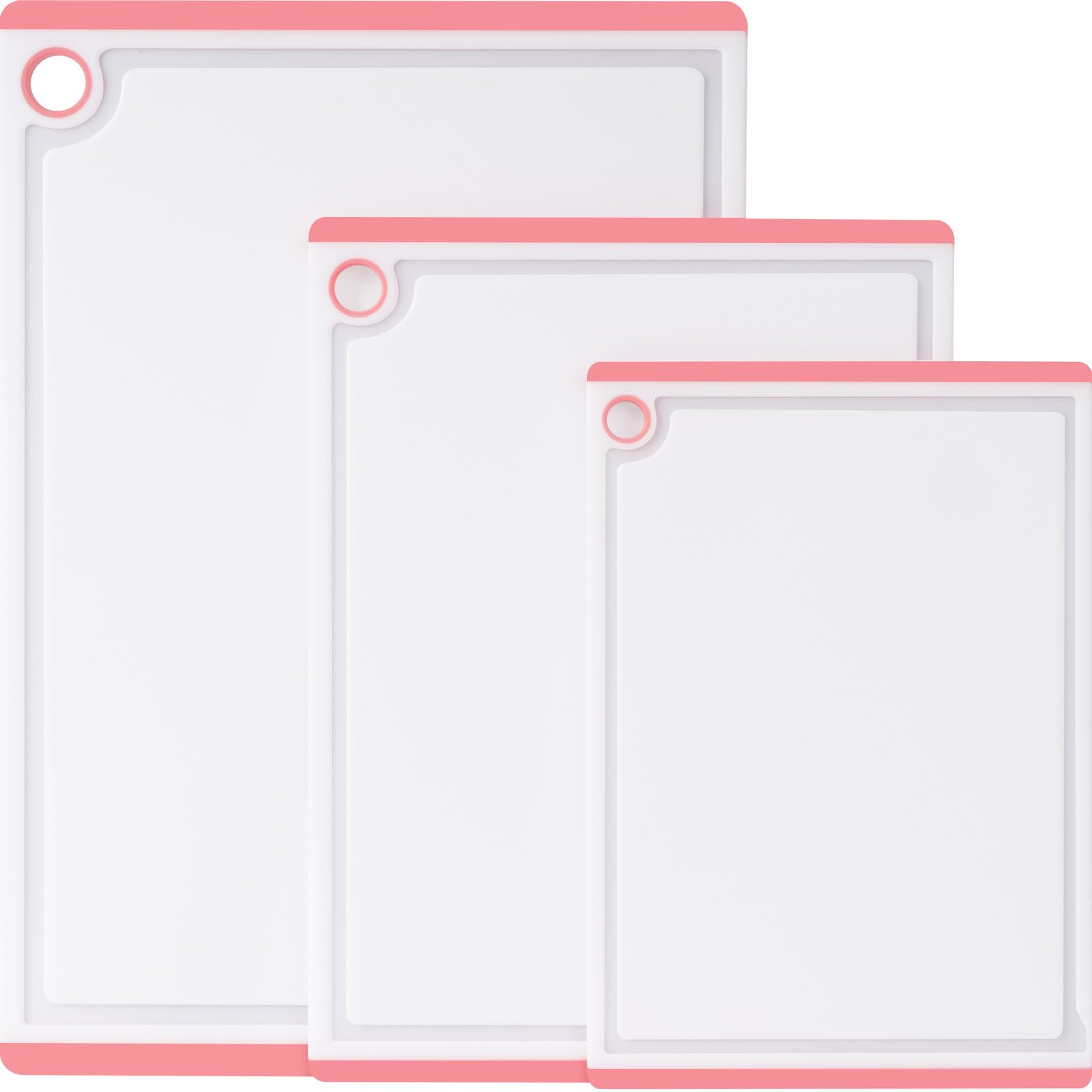 Photo 1 of ** CHIPPED EDGE**
Kikcoin Plastic Cutting Boards for Kitchen, 3-Piece Large Cutting Board Set Dishwasher Safe Chopping Boards with Non-slip Feet and Juice Grooves, Pink