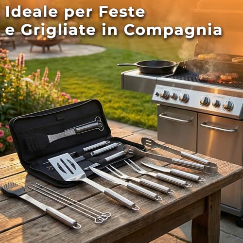 9 Piece Barbecue Tool Set - Stainless Steel BBQ Tools with Case - Complete Accessories for Barbecue, Grilling, Fireplace and Baking