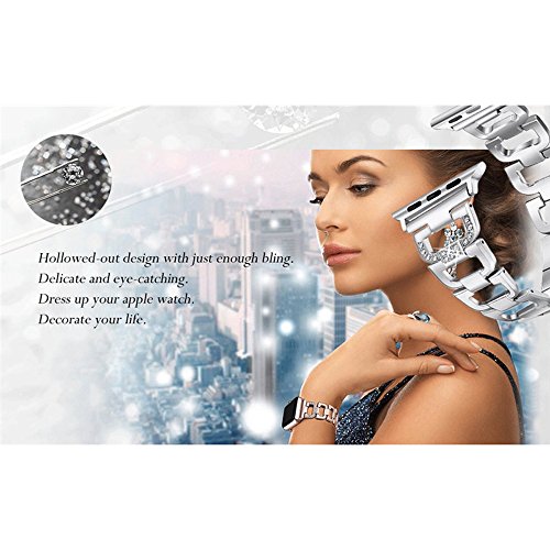 Replacement Band for Apple Watch 38cm Stainless Steel,Replacement Straps for iphone watch Series 3 2 1 Sport and Edition,Adjustable Chain for Women and Girls (Silver-42cm)