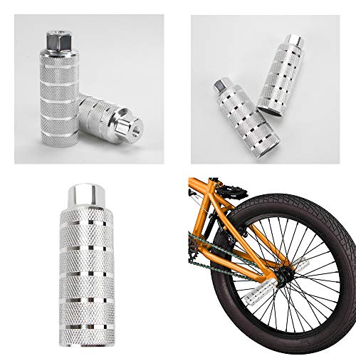 KOOBOOK 2Pcs Aluminum Alloy Bike Pegs BMX Pedals Bike Pedals Anti-Slip Rear Feet Pedals Diameter 38mm Fit 3/8 inch Axles Silver