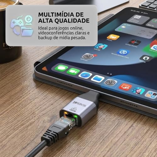 Adaptador De Rede Usb C Para R45 Gigabit 1000mbps Ethernet, Compatível Com Windows, Mac OS, Chrome, Linux, Android, Para Notebook PC Celular Tablet MacBook Ultrabook