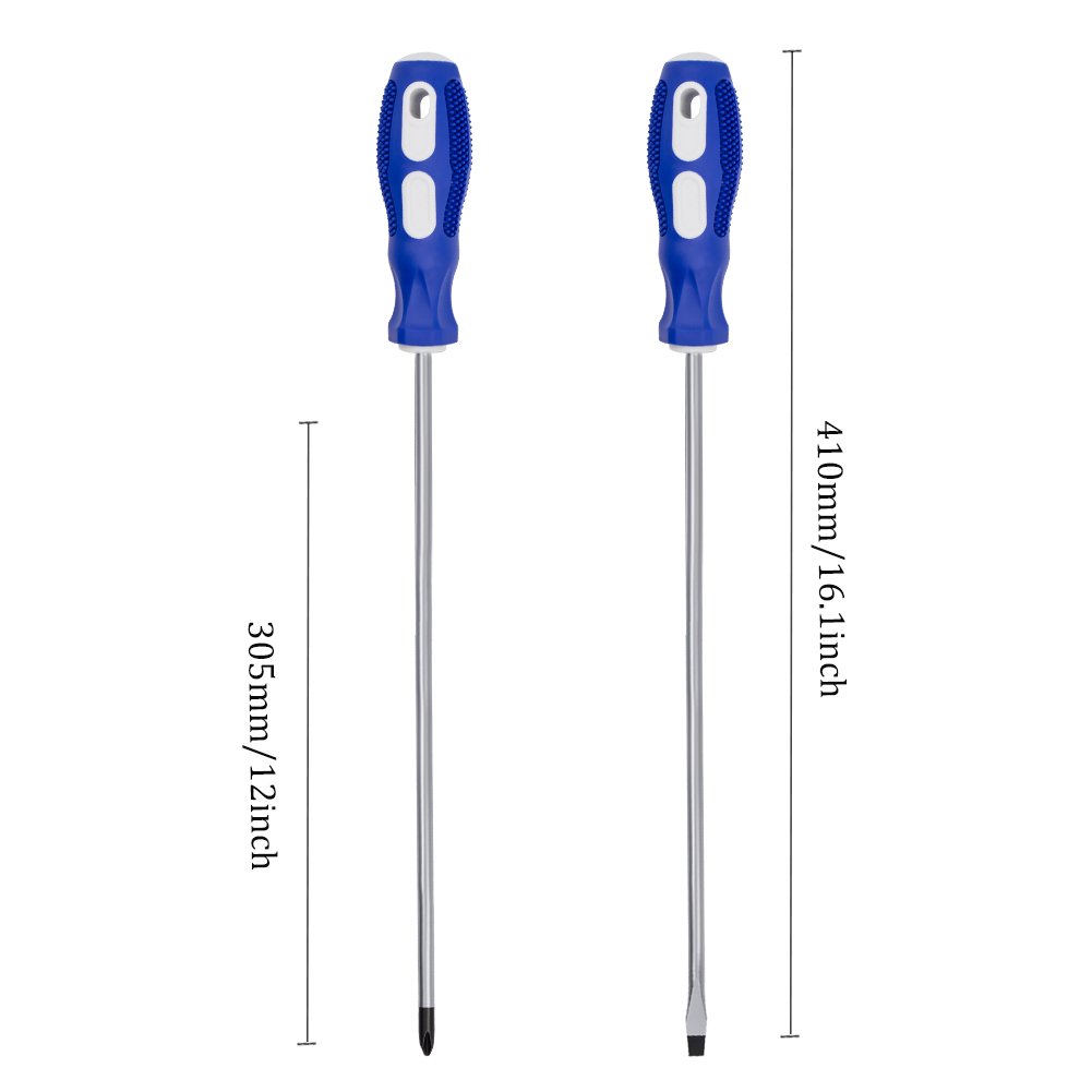 Phillips Screwdriver and Slotted Screwdriver,QM-STVR 12\'\'Screwdriver Length Shank Screwdriver Magnetic Tip Cross Head Flat Head NO.2 Screwdriver (2 pack 12\'\' phillips and slotted screwdriver)