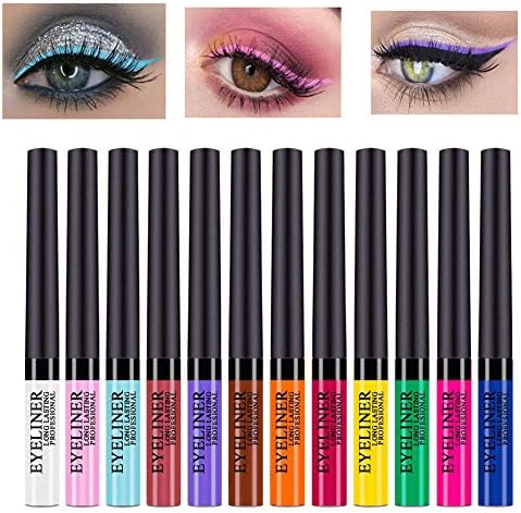 12 Color Liquid Metallic Eyeliner Glitter Eyeshadow Metallic Glitter Sparkling Eyeliner Face Eye Cosmetic Glow Shimmer Makeup Glitter Eye Shadow Long Lasting Sparkling Eyeliner Eye Shadow (12 Color)