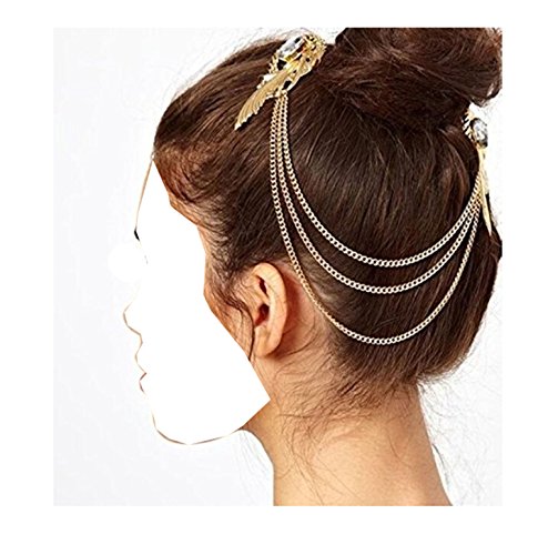 WIIPU Chic Gold Crystal Wing Hair Cuff Chain Clip Jewelry Headpiece Headband(WIIPU-C750)