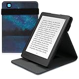 kwmobile Cover for Kobo Aura Edition 2 - PU Leather e-Reader Case with Built-in Hand Strap and Stand - Cosmic Forest Blue/Black