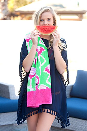 VIV & LOU High Fashion Print Beach Towel can be Personalized or Monogrammed (Flamingle)