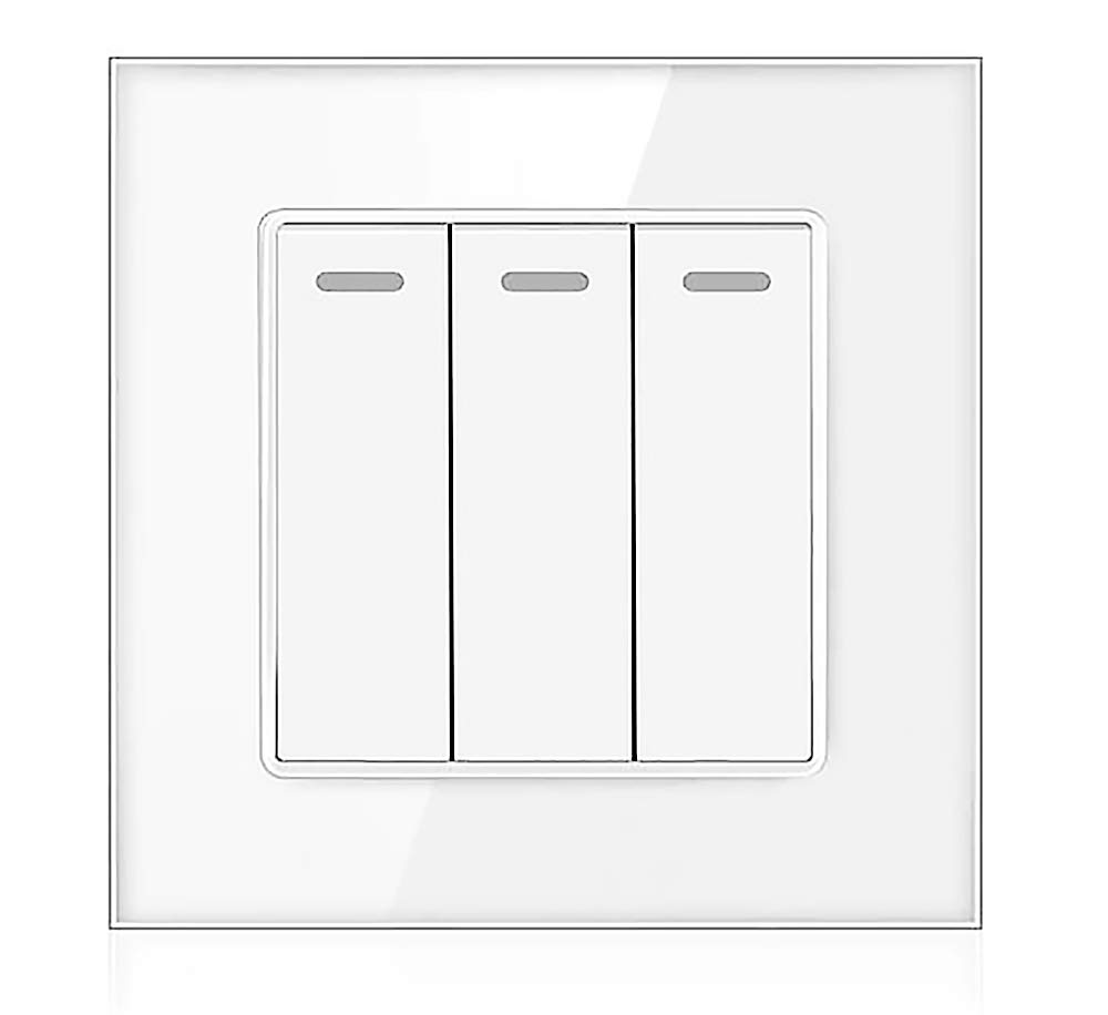1/2 Gang 2 Way White Crystal Glass Panel Light Switch On and Off Rocker Wall Switch Interruptor 16A (3 gang 2 way) โ image 1
