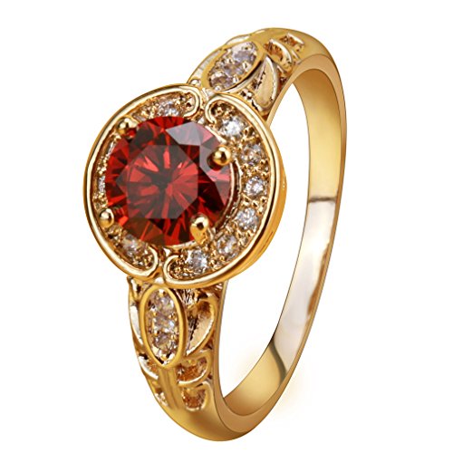 YAZILIND Temperament Gold Plated Leaves Swirl Vine Wreath Red Cubic Zirconia Ring for Women