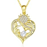 AulanRose Heart Necklaces for Women Gold, You Are My Sunshine Sunflower Necklace Wedding Anniversary Birthday Christmas Gifts for Wife Mom,14K 18K White Gold Everyday Jewelry with Heart Birthstone Pendant