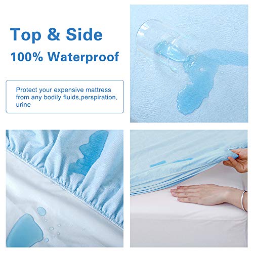 Bedecor Waterproof (Top and around) Mattress Protector Cotton Deep Pocket 30cm - Single (90x190/200cm) - Blue