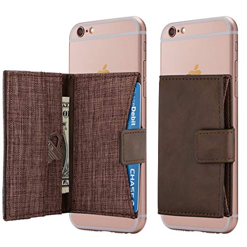 Cell Phone Card Holder Stick on Wallet Phone Pocket for iPhone, Android and All Smartphones (Chocolate Brown)