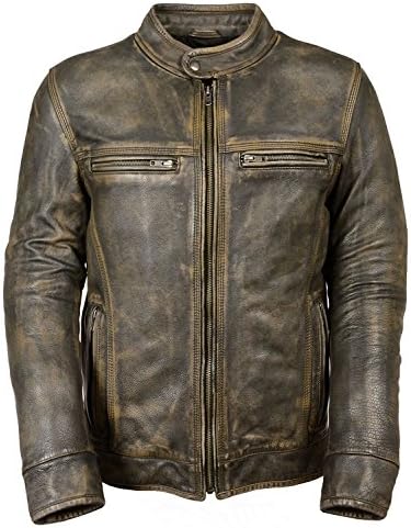 Mens Vintage Biker Motorcycle Distressed Black Cafe Racer Genuine Leather Jacket