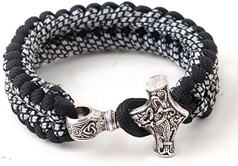 LQQQL Survival Paracord Bracelet Mjolnir Thor's Hammer Viking Bracelet Blacke & White camo Rop