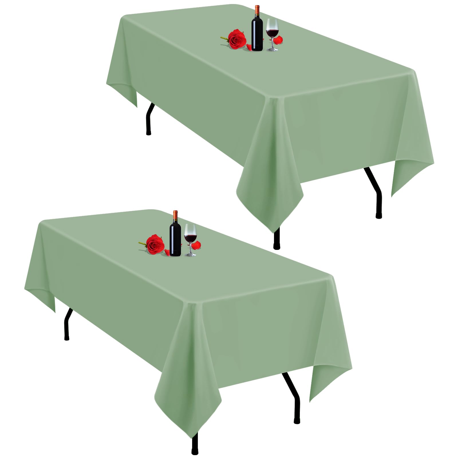 Lumaycens 2 Pack Sage Green Tablecloth 60x102Inch Table Cloths Rectangle Green Polyester Farbic Tablecloths For 6 Foot Tables Washable Sage Table Cloth Rectangular for Wedding Party Banquet — image 1