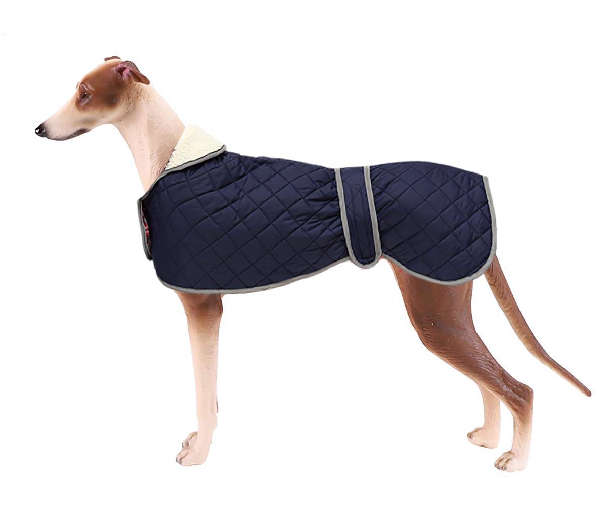 Geyecete Warm Thermal Quilted Greyhound Coat with harness hole, Dog Winter Coat with Warm Fleece Lining, Outdoor Dog Apparel for Medium, Large Dog -Blue-M
