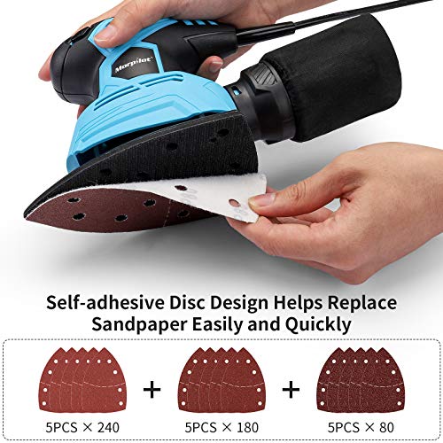 morpilot Detail Palm Corner Mouse Hand Sander Sanding Tool 130w, 14000 RPM Sander with dust Collector, 18 Pieces of Sandpaper, Suction for Sanding Wood