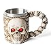 Viking Horn Drinking Cup Skull Coffee Cup Halloween Beer Mug for Men, Stainless Steel Mug Novelty Bar Coffee Cup Collection for Nordic Home Decor