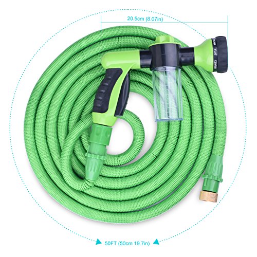 NOUVCOO Expandable Garden Hose, 50FT Anti-leakage Flexible Water Hose Pipe with 8 Function Spray Gun for garden watering car wash NC22