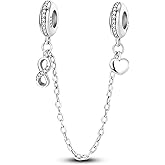 LNQOBU 925 Sterling silver Safety Chain for Bracelet,Family Forever Safety Chain Charm for Bracelet Stopper Spacer Charm Clip Charms Dangle Pendants Beads Jewelry Gift for Women