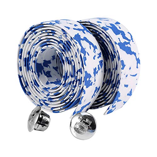 Liusin Bike Handlebar Tape Bandage, Soft Bicycle Bar Tape Handle Road Bike Handlebar Wrap with 2 Bar Plugs for Touring Cycling and Road Racing 2PCS Per Set (Blue+White)