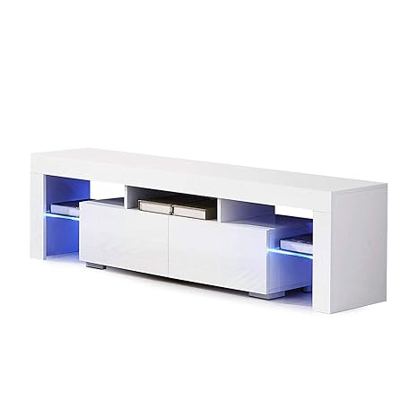 mecor TV Schrank Fernsehtisch Fernsehschrank TV Lowboard Tisch TV Möbel mit 2 Schubladen Hochglanz inkl. LED Beleuchtung in W