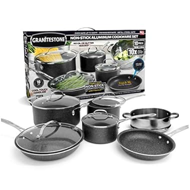Granitestone Original 10 Piece Nonstick Cookware Set, Scratch-Resistant, Granite-Coated, Dishwasher and Oven-Safe Kitchenware, PFOA-Free Pots and Pans As Seen On TV