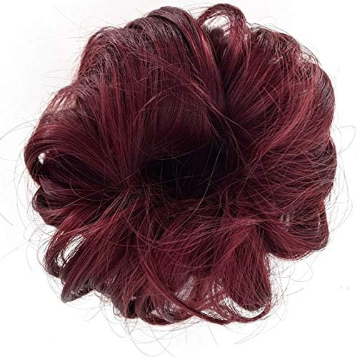 Aawsome 1Pc Women Girls Hair Extension Bun Donut Updo Ponytail Holder， Elastic Wave Curly Heat Resistant Synthetic Wig Hairpieces Wrap Scrunchie 7 Colors (Wine Red)
